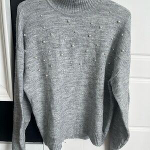 George Gray Turtleneck Sweater with Pearl Details